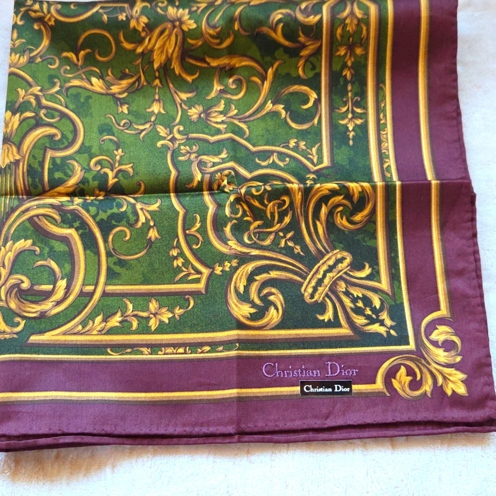 Christian Dior Green and Gold‎ Neckerchief/Scarf